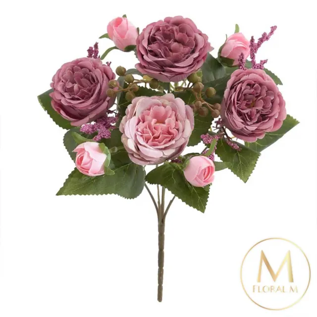 【Floral M】英倫復古玫瑰花束莫蘭粉仿真花花材1入組(人造花/仿真花/假花/花藝DIY/裝飾花材)