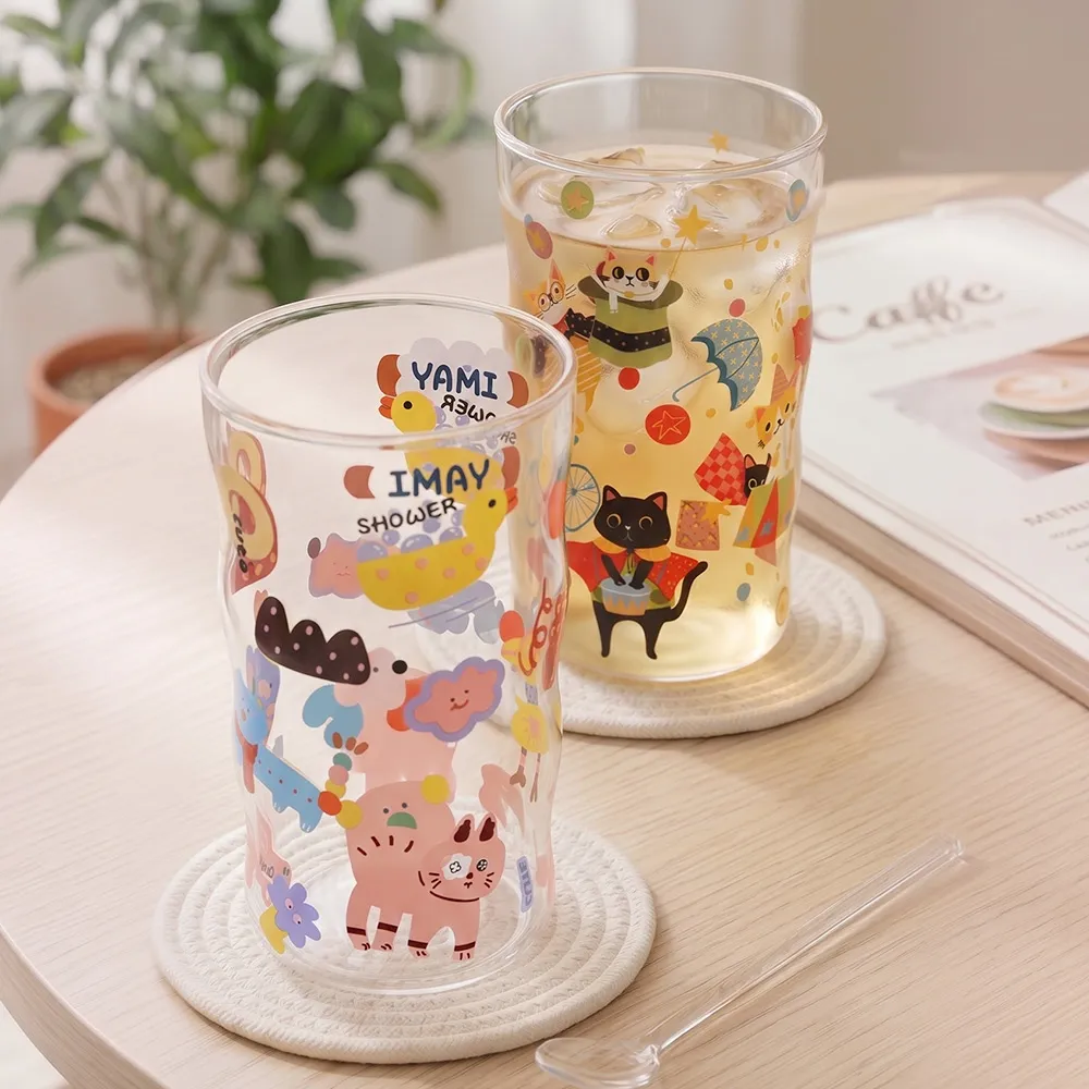 【Just Home】萌系動物透明玻璃雲朵杯470ml單入-2款可選(杯 玻璃杯 耐熱玻璃)