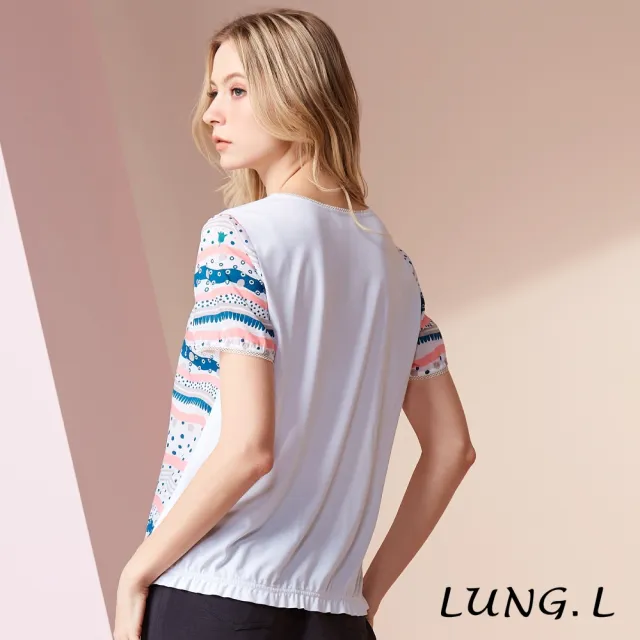 【LUNG.L 林佳樺】LU96A 粉色拼色波浪條紋短袖女裝上衣