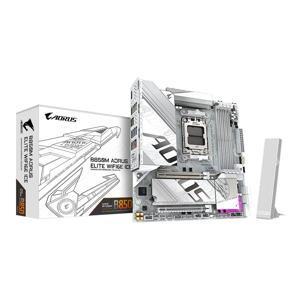【GIGABYTE 技嘉】B850M AORUS ELITE WIFI6E ICE DDR5 冰魄白 主機板+美光 PRO D5 6000 32G 雙通16G*2 白色
