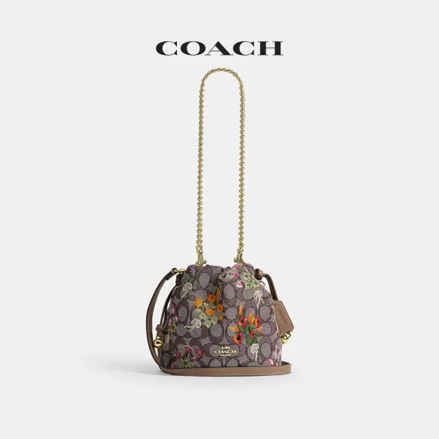 【COACH】蔻馳官方直營 FAYE 迷你花卉刺繡單肩手袋 肩背包 拉繩包(CDZ94)
