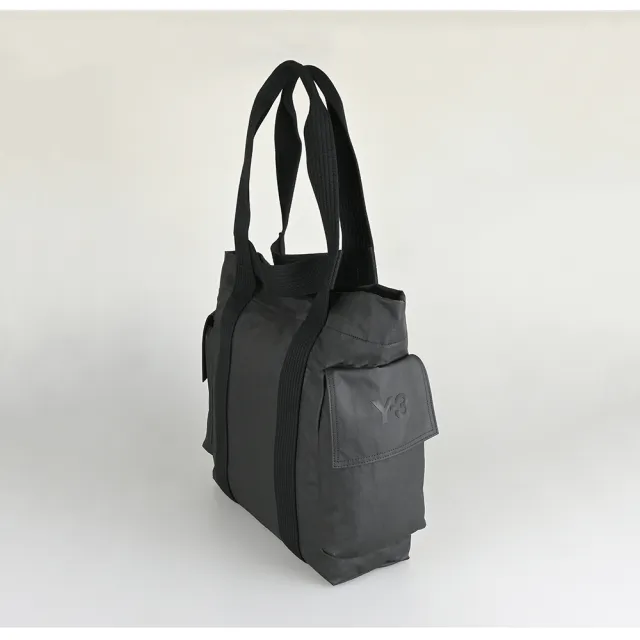 【Y-3 山本耀司】Y-3側邊矽膠LOGO皺褶尼龍按釦式肩背/手提工作托特包(黑)