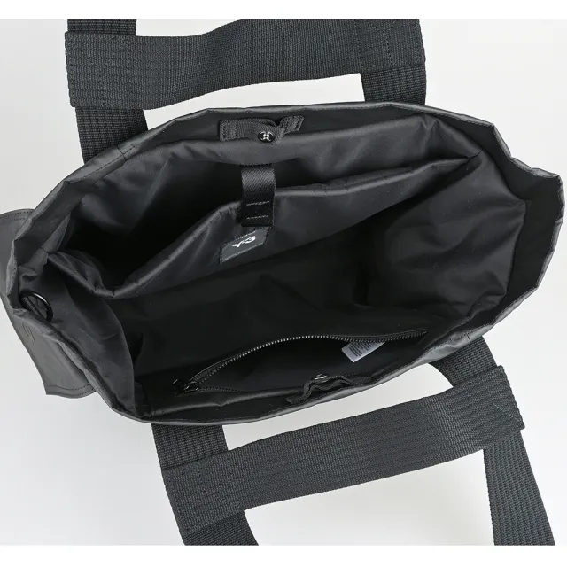 【Y-3 山本耀司】Y-3側邊矽膠LOGO皺褶尼龍按釦式肩背/手提工作托特包(黑)