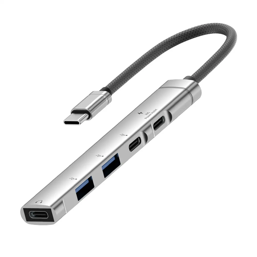 【LineQ】鋁合金多功能USB-C 5埠 耳機擴充集線器 Type-C 5合1 Hub集線器-H01