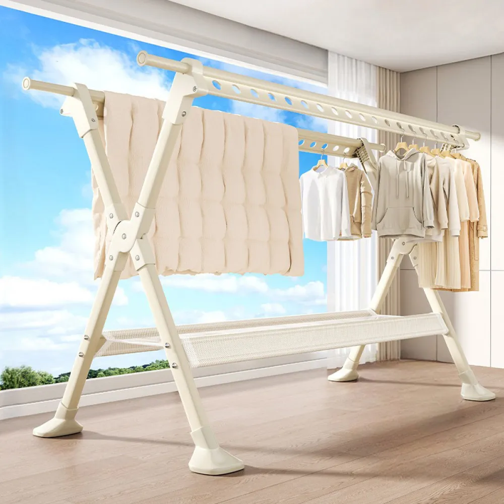 【IDEA】2.3米鋁合金X型複合式伸縮摺疊落地曬衣架/晾衣架/晾衣桿/曬衣桿(馬蹄腳)