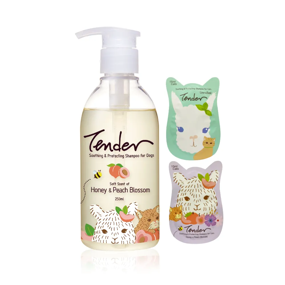 【TENDER 天生溫柔】蜜桃花&蜂蜜 寵物安撫沐浴露250ml貓用+贈15mlx2(貓洗毛精/沐浴乳/寵物洗毛精/公司貨)