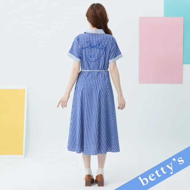 【betty’s 貝蒂思】格紋撞色口袋開襟長洋裝(藍色)