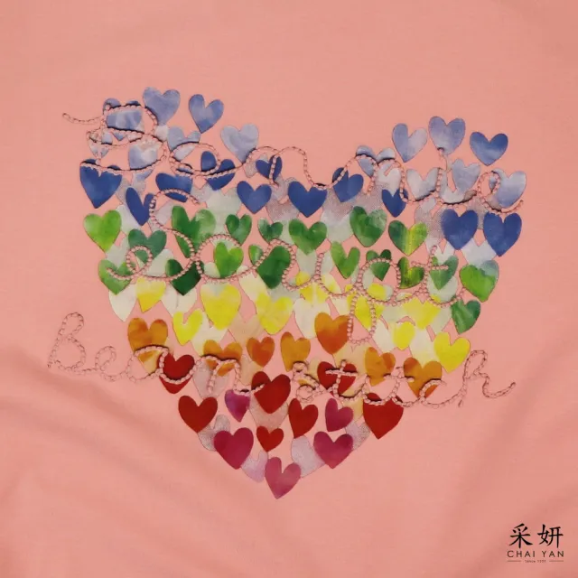 【CHAI YAN 采妍】愛心棉麻拼接短袖上衣(春夏女裝/中大尺碼/專櫃/寬鬆/透氣)
