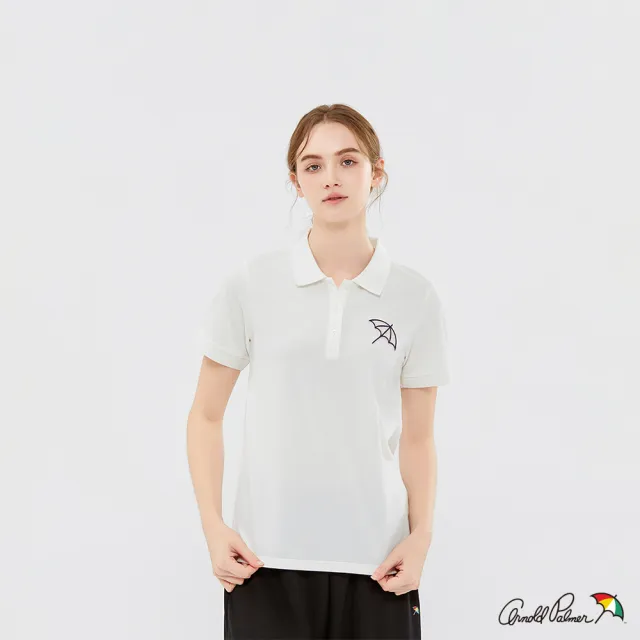 【Arnold Palmer 雨傘】女裝-經典大傘LOGO刺繡短袖POLO衫-白色