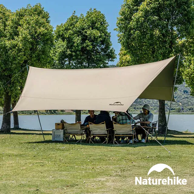 【Naturehike】云霄Lite150D鈦黑膠防水遮陽天幕 附帳桿 六角470x440cm WS015