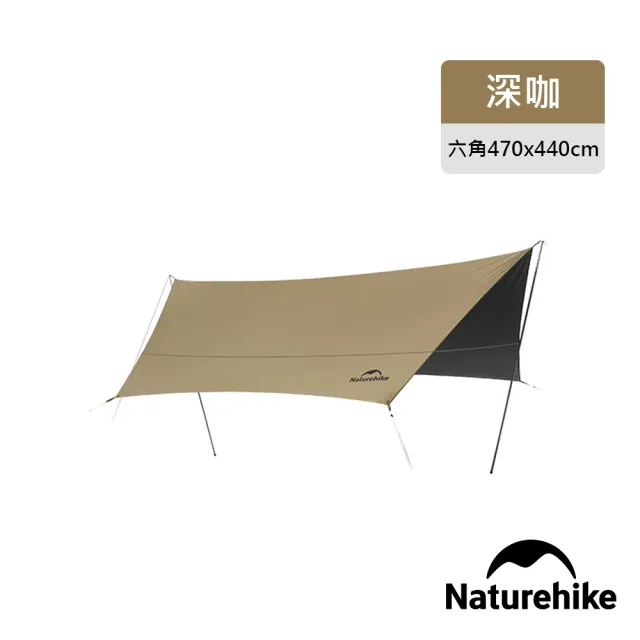 【Naturehike】云霄Lite150D鈦黑膠防水遮陽天幕 附帳桿 六角470x440cm WS015