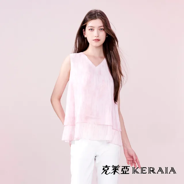 【KERAIA 克萊亞】染花粉金語V領雪紡雙層背心