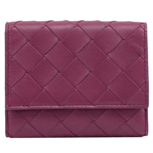 【BOTTEGA VENETA 寶緹嘉】簡約經典手工編織小羊皮翻蓋信用卡夾零錢包(紫紅)