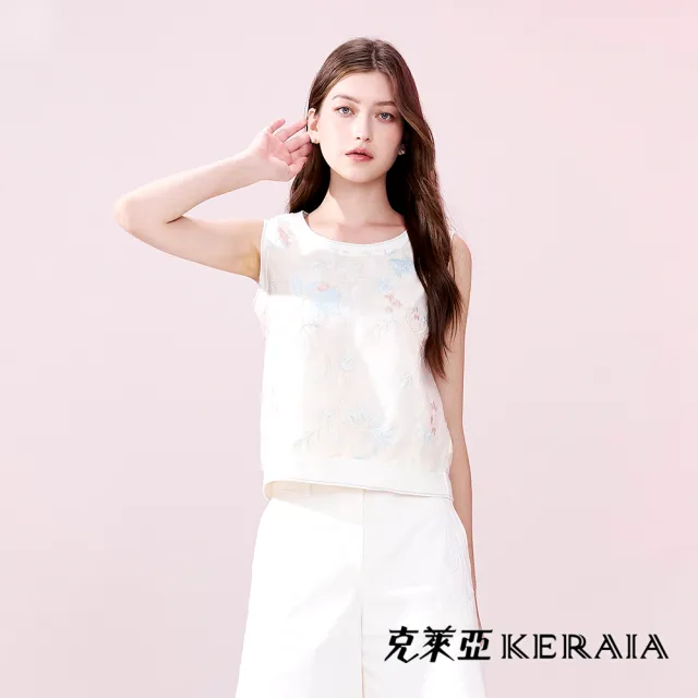 【KERAIA 克萊亞】蓮月吟吟薄紗刺繡背心上衣