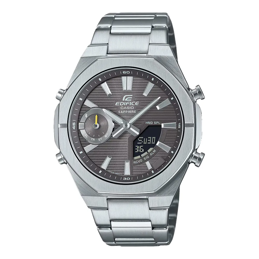 【CASIO 卡西歐】EDIFICE 雙顯男錶 藍芽連線 藍寶石水晶玻璃 超薄錶殼 防水100米(ECB-S10D-8A)