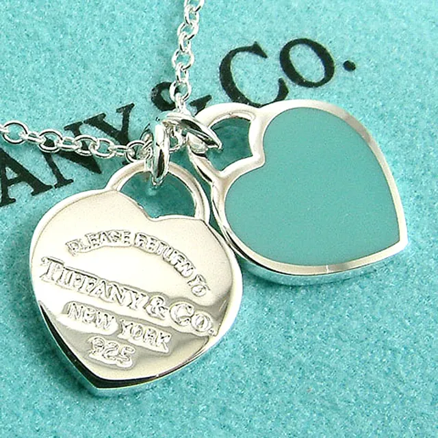 【Tiffany&Co. 蒂芙尼】心心相映迷你吊牌墜飾925純銀粉藍瓷項鍊