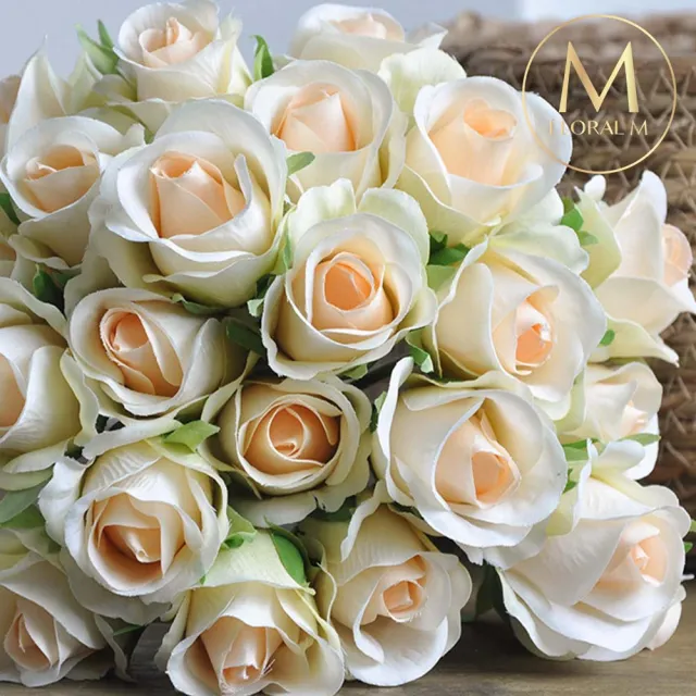 【Floral M】法式西麗雅玫瑰淺香檳仿真花花材10入組(人造花/仿真花/假花/花藝DIY/裝飾花材)