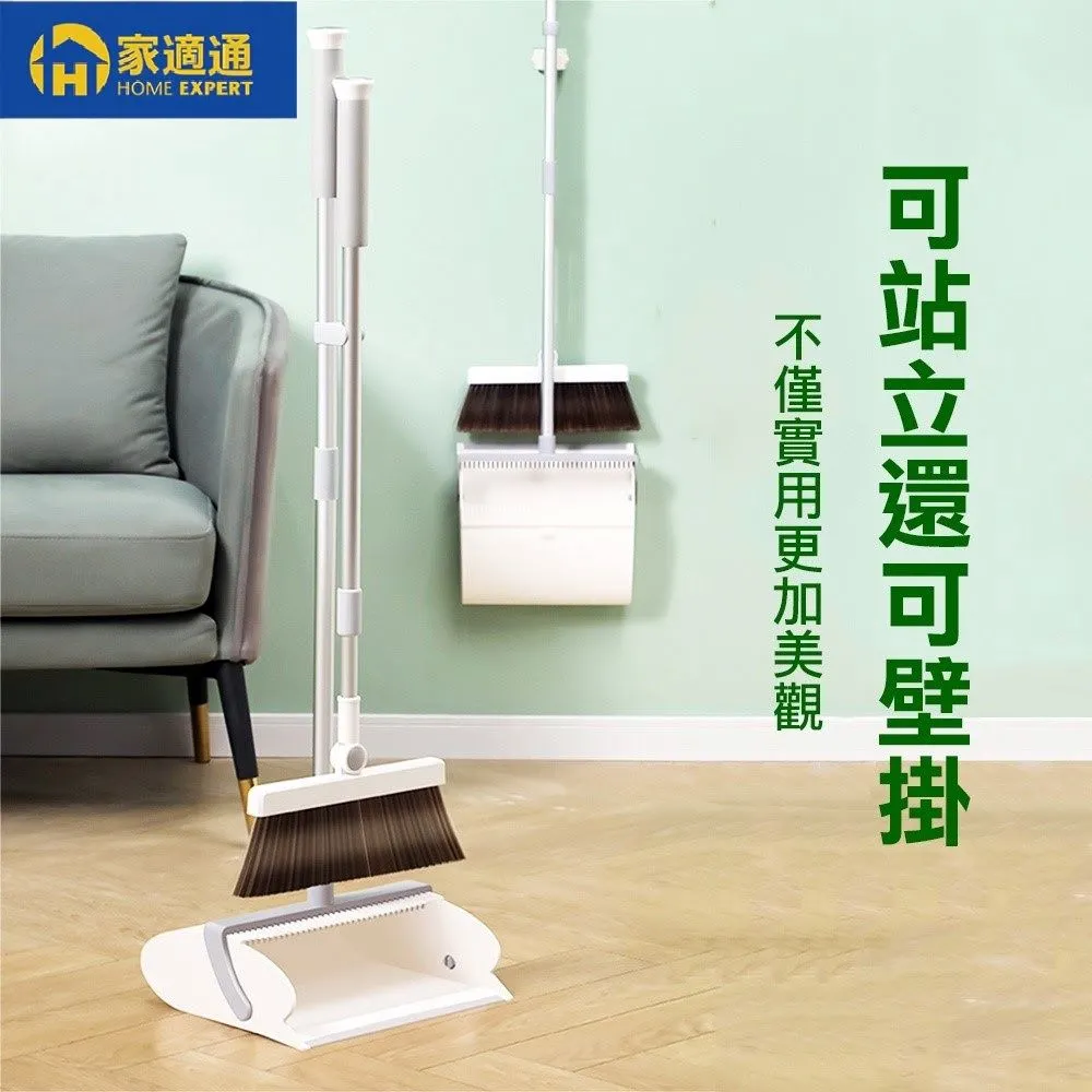 【家適通】618限量 省空間 可壁掛可站立掃把組-海豚造型/附壁掛釦(掃把 雙梳齒掃把 掃把組 掃把畚斗組)
