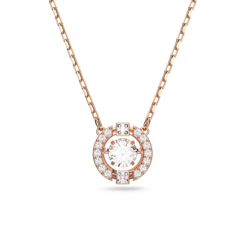 【SWAROVSKI 施華洛世奇】官方直營 Una 項鏈 圓形切割 鍍玫瑰金色 跳動的心 | 5272364