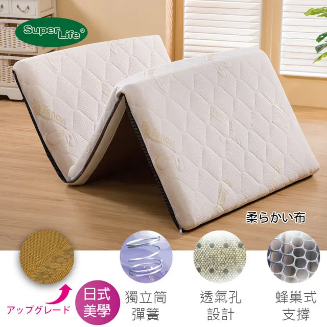 【Super Life】客製單人特殊規格4尺白色-MIT三折硬式獨立筒床墊(日系護背硬式｜ 客製特殊規格)