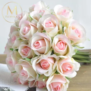 【Floral M】法式西麗雅玫瑰甜心粉仿真花花材10入組(人造花/仿真花/假花/花藝DIY/裝飾花材)