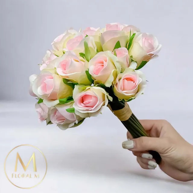 【Floral M】法式西麗雅玫瑰甜心粉仿真花花材10入組(人造花/仿真花/假花/花藝DIY/裝飾花材)