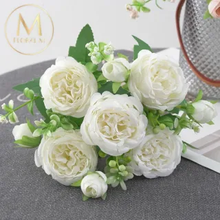 【Floral M】花中之王牡丹花優雅白仿真花花材1入組(人造花/仿真花/假花/花藝DIY/裝飾花材)