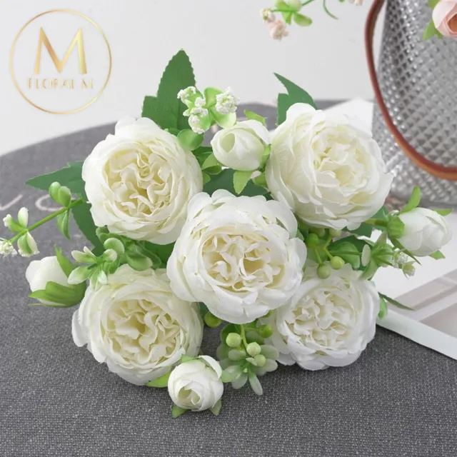 【Floral M】花中之王牡丹花優雅白仿真花花材1入組(人造花/仿真花/假花/花藝DIY/裝飾花材)