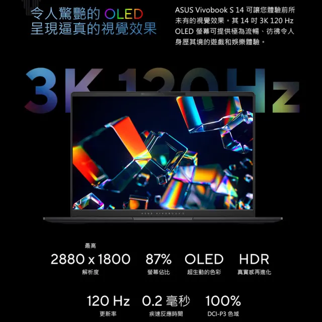 【ASUS 華碩】65W充電組★14吋Ultra 7輕薄AI筆電(VivoBook S S5406SA/Ultra 7-258V/32G/512G SSD/W11/OLED)
