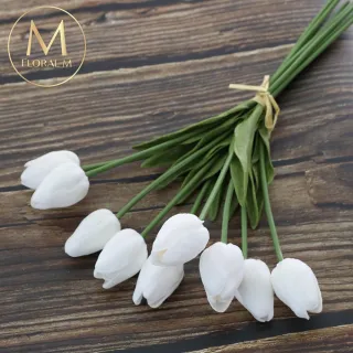 【Floral M】荷蘭蜜桃鬱金香純淨白仿真花花材5入組(人造花/仿真花/假花/花藝DIY/裝飾花材)