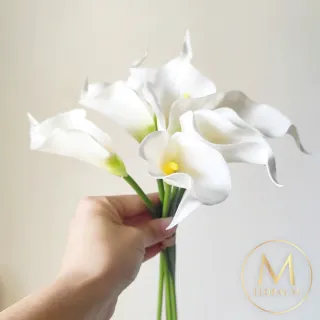 【Floral M】氣質仙女黃蕊白海芋仿真花花材5入組(人造花/仿真花/假花/花藝DIY/裝飾花材)