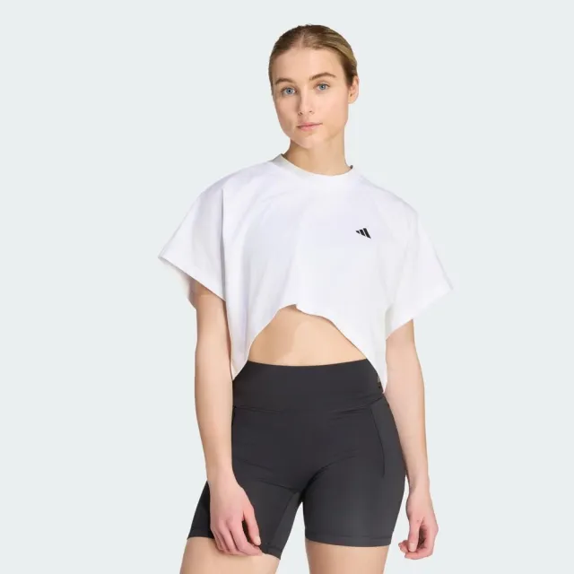 【adidas 愛迪達】Pl Gfx Tee 女 T恤 運動上衣 休閒短袖 白 亞版 短版(KV1570)