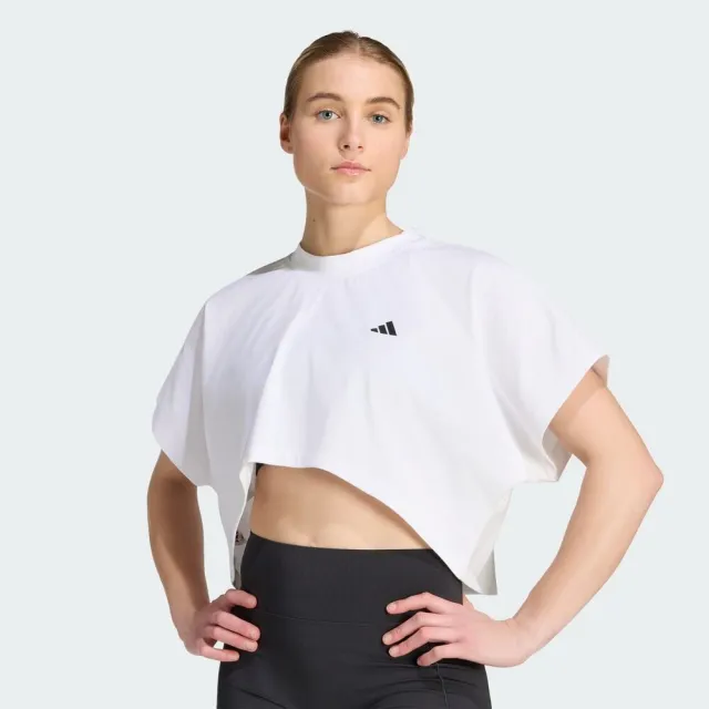 【adidas 愛迪達】Pl Gfx Tee 女 T恤 運動上衣 休閒短袖 白 亞版 短版(KV1570)