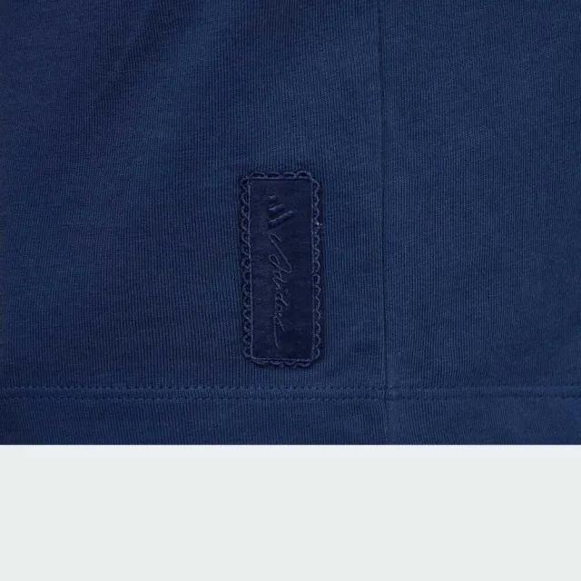 【adidas 愛迪達】Dce Box Tee 女 T恤 運動上衣 休閒短袖 深藍 亞版 短版 領巾設計(KY7755)