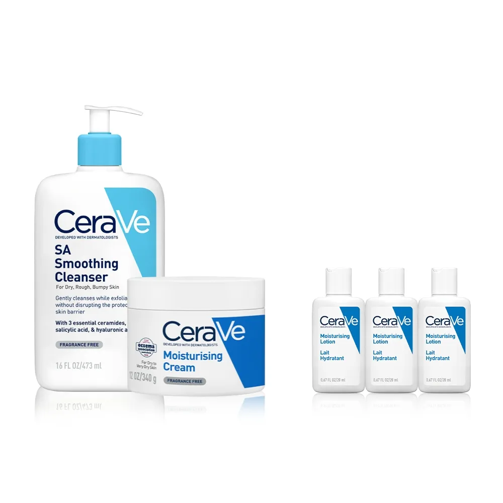 【CeraVe 適樂膚】角質代謝嫩膚組★長效潤澤修護霜340g*水楊酸煥膚淨嫩潔膚露 473ml(改善乾燥粗糙顆粒)