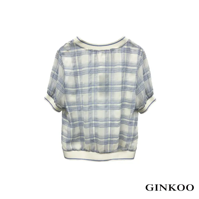 【GINKOO 俊克】圓領格羅紋短上衣