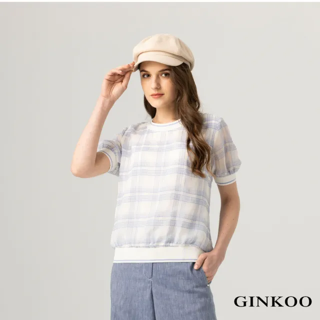 【GINKOO 俊克】圓領格羅紋短上衣