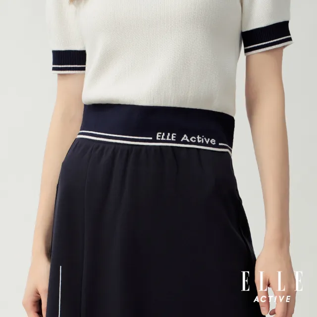 【ELLE ACTIVE】女款 彈性腰頭Logo腰頭A字中長裙-深藍色(EA26S4W2201-39)