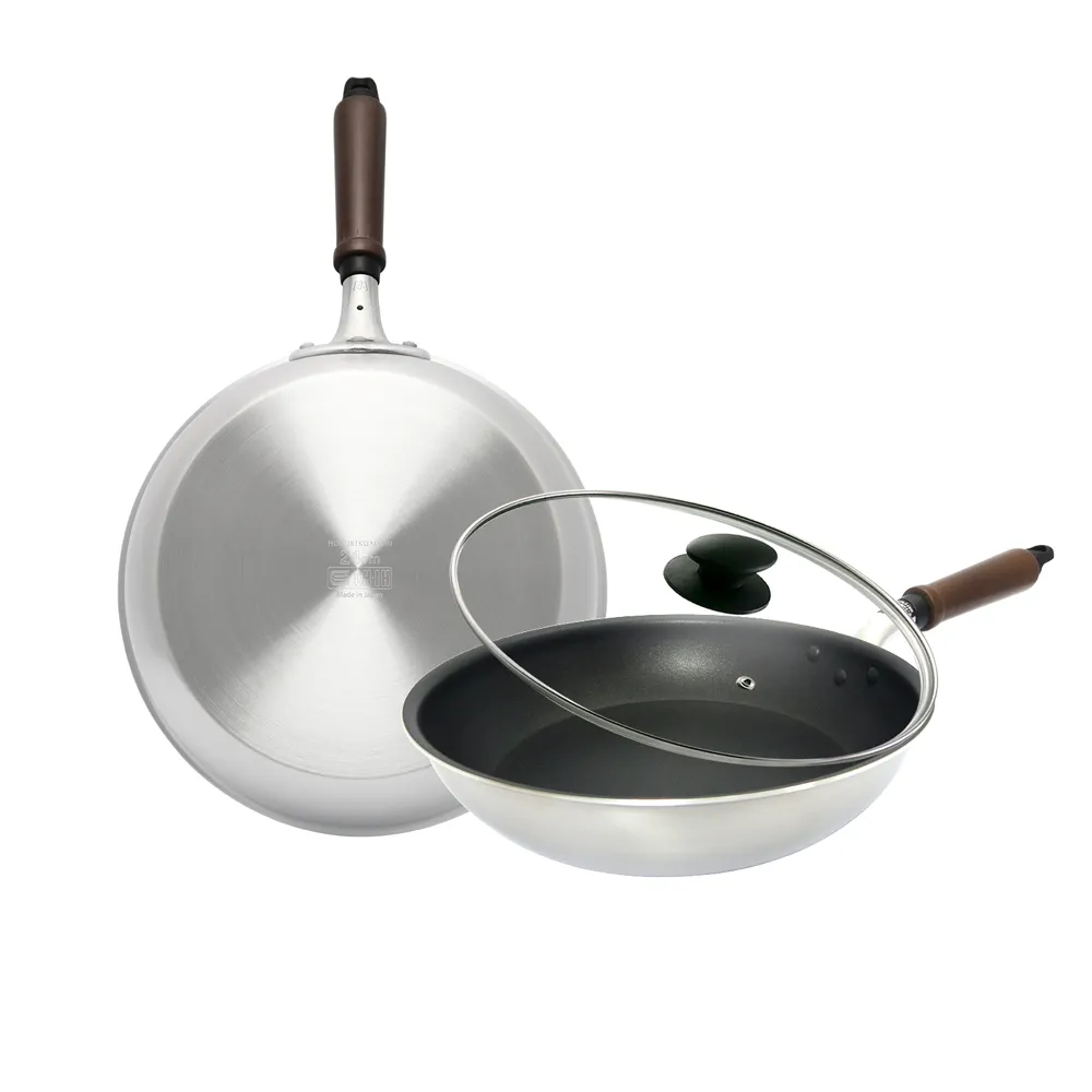 【hokua 北陸鍋具】日本製Plateado EM複合金不沾平底鍋24cm含蓋(可用金屬鏟/IH可用鍋)