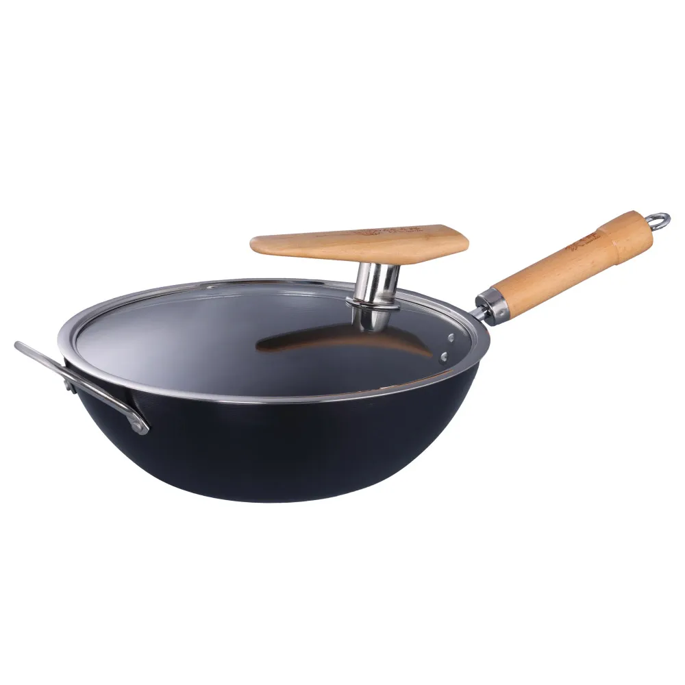 【CHEF 掌廚】鐵太郎IRONTARO爆 無塗層輕量爆炒極鐵鍋32cm(附可立玻璃蓋/物理不沾/禮盒包裝)