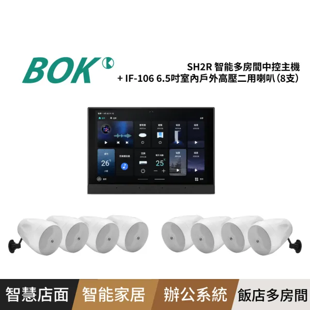 【BOK】SH2R 智能多房間中控主機+ IF-106 6.5吋室內戶外高壓二用喇叭（8支）