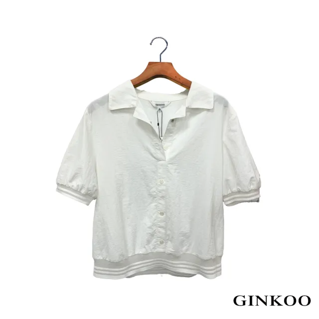 【GINKOO 俊克】透明紗羅紋邊條上衣