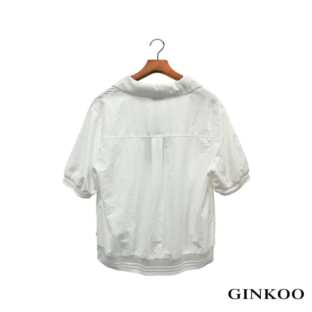 【GINKOO 俊克】透明紗羅紋邊條上衣