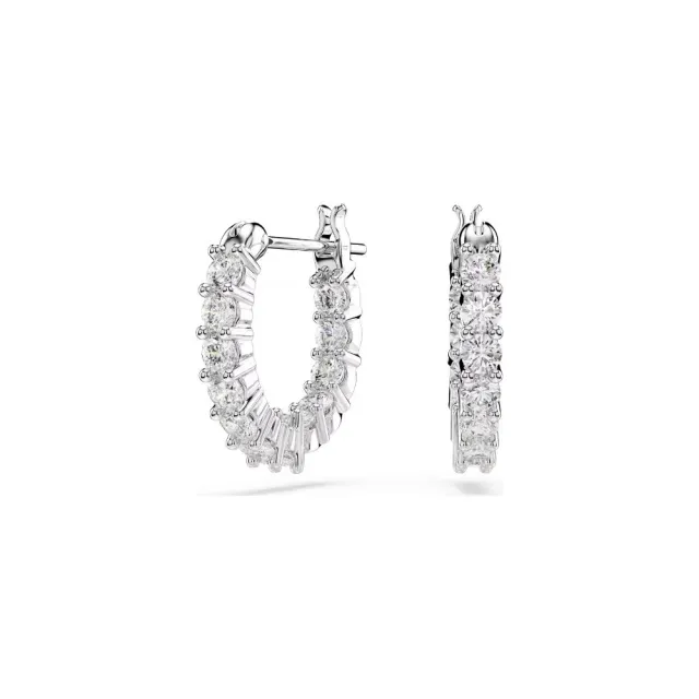 【SWAROVSKI 施華洛世奇】官方直營 Matrix Vittore 大圈耳環 圓形切割 白色 鍍白金色 | 5562126