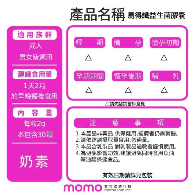【葡萄王】易得纖益生菌膠囊30粒(不易形成體脂肪 益生菌膠囊)