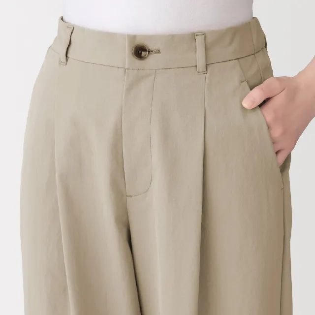 【MUJI 無印良品】女撥水加工彈性綾織打褶寬版褲(深灰/黑色/象牙白/米黃)