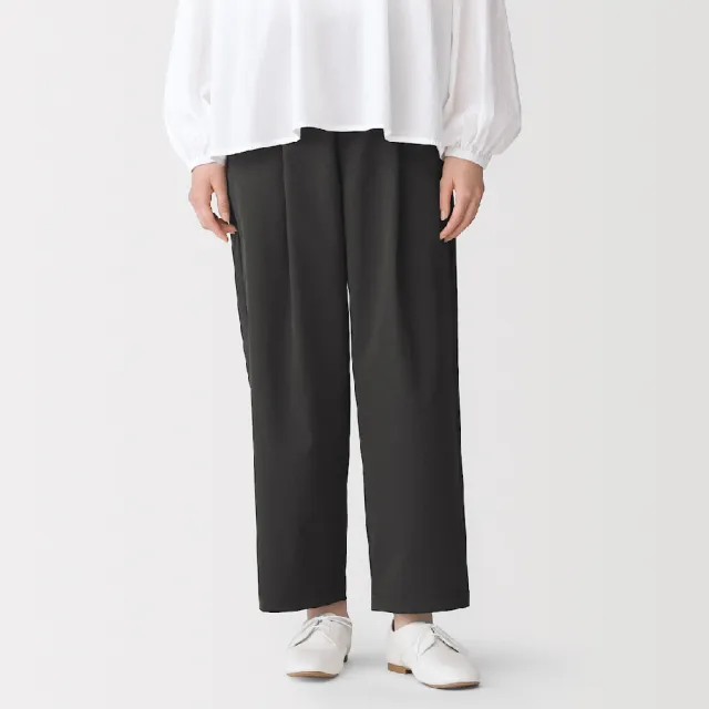 【MUJI 無印良品】女撥水加工彈性綾織打褶寬版褲(深灰/黑色/象牙白/米黃)