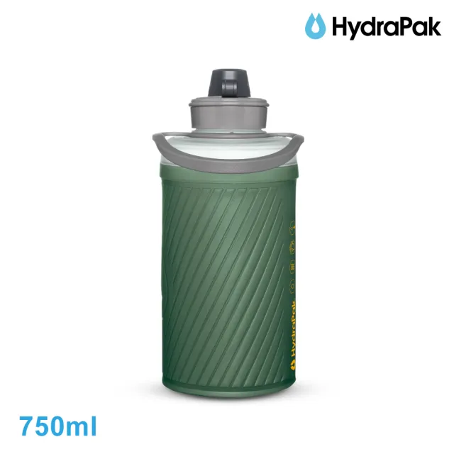 【HydraPak】Flux軟式水瓶GF427｜海松綠 750ml (附提把 摺疊收納)