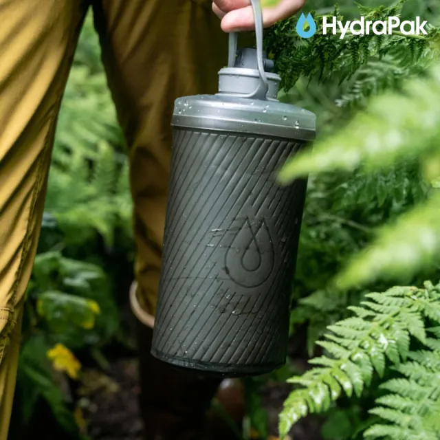 【HydraPak】Flux軟式水瓶GF427｜海松綠 750ml (附提把 摺疊收納)