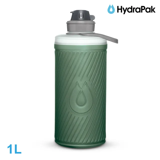 【HydraPak】Flux軟式水瓶GF420｜海松綠 1L (附提把 摺疊收納)